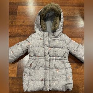 Gap Toddler Girls Long Puffer Coat Cold Control Max Gray Size 12-18 Months